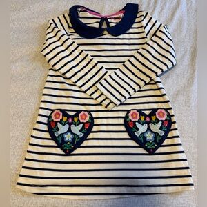 Mini Boden Size 4-5Y Jersey Pocket Tunic Stripes Floral Bird